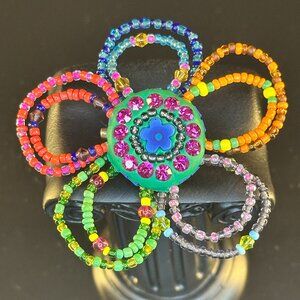 🌸 Handmade Beaded Flower Brooch – Multicolor Boho Statement Pin - Indian